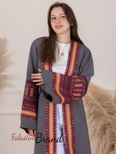 Gray Elegant Abaya Embroidered On The Front And Back