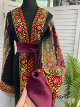Most Elegant Full of Details Black Abaya with Burgundy Satin and Malak like Embroidery