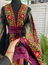 Most Elegant Full of Details Black Abaya with Burgundy Satin and Malak like Embroidery