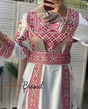 Amazing White and Red Satin Thob with Unique Floral Embroidery White Skirt