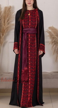 Elegant Black With Red Dress and Abaya Set with Palestinian Embroidery