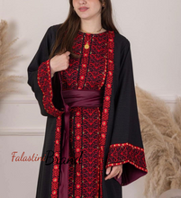 Elegant Black With Red Dress and Abaya Set with Palestinian Embroidery