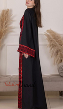Elegant Black With Red Dress and Abaya Set with Palestinian Embroidery