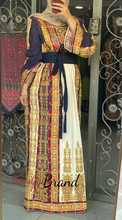 Malak Navy and Off white Thobe with Unique Qasab Embroidery and Original Etamine Fabric