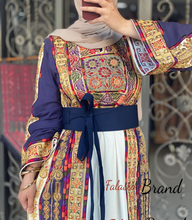 Malak Navy and Off white Thobe with Unique Qasab Embroidery and Original Etamine Fabric