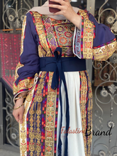 Malak Navy and Off white Thobe with Unique Qasab Embroidery and Original Etamine Fabric