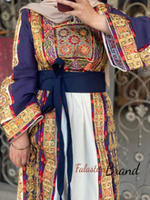Malak Navy and Off white Thobe with Unique Qasab Embroidery and Original Etamine Fabric