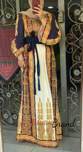 Malak Navy and Off white Thobe with Unique Qasab Embroidery and Original Etamine Fabric