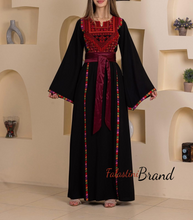 Elegant Stylish Black Thob with Colorful Orooq Details and Satin Belt