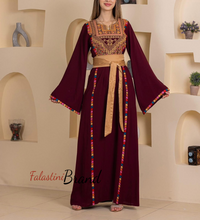 Elegant Stylish Burgundy Thob With Satin Belt