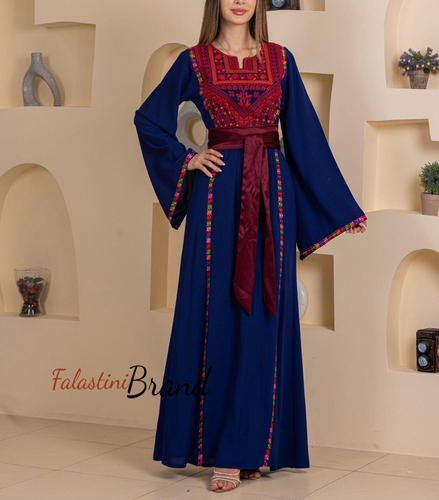 Elegant Stylish Blue Thob With Satin Belt