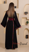 Elegant Stylish Black Thob with Colorful Orooq Details and Satin Belt