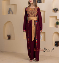 Elegant Stylish Burgundy Thob With Satin Belt