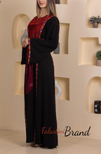 Elegant Stylish Black Thob with Colorful Orooq Details and Satin Belt