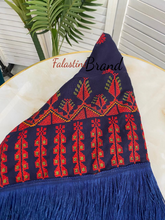 Navy Blue Shawl with High Quality Machine Embroidery and Fringe Hem