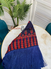 Navy Blue Shawl with High Quality Machine Embroidery and Fringe Hem