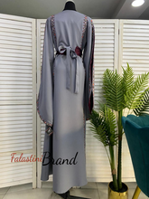 Unique Design Grey Floral Embroidered Dress with Satin Details