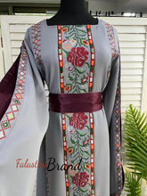 Unique Design Grey Floral Embroidered Dress with Satin Details