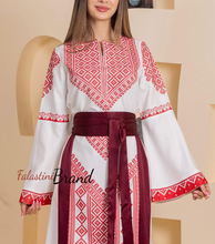 White and Red Thob Dress with Satin Details