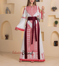 White and Red Thob Dress with Satin Details