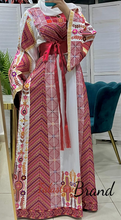 Very Elegant Wide Sleeves White and Red Embroidered Thob with Golden and Malak Details and Head Scarf