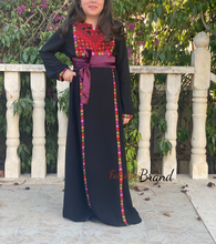 Little Girls Elegant Stylish Black Thob with Colorful Orooq Details and Satin Belt