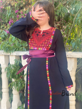 Little Girls Elegant Stylish Black Thob with Colorful Orooq Details and Satin Belt