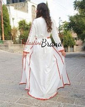 White and Colorful Fancy Dress Thob with Attached Back Skirt