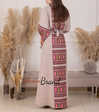 Beige Elegant Abaya Embroidered On The Front And Back