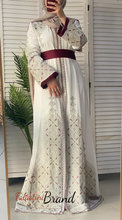 White and Golden(Mqassab) Palestinian Embroidered Kaftan Dress
