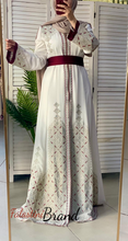 White and Golden(Mqassab) Palestinian Embroidered Kaftan Dress