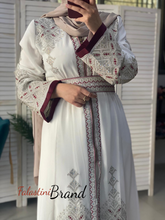 White and Golden(Mqassab) Palestinian Embroidered Kaftan Dress
