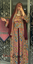 Amazing Burgundy Manajil Palestinian Embroidered Thobe Dress With Astonishing Embroidery