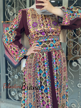 Amazing Burgundy Manajil Palestinian Embroidered Thobe Dress With Astonishing Embroidery