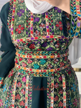 Amazing Dark Green Manajil Palestinian Embroidered Thobe Dress With Astonishing Embroidery