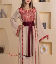 Elegant Stylish Beige Thob With Satin Belt