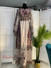 Royal Beige Malak Thob with Purple and Green Details