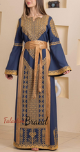 Navy and Golden Thob Dress with Satin Details