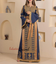 Navy and Golden Thob Dress with Satin Details