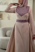 Elegant Cream Color Dress with Pinkish Embroidery and Detachable Back Skirt