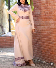 Elegant Cream Color Dress with Pinkish Embroidery and Detachable Back Skirt