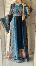 Very Elegant Wide Sleeves Black and Blue Embroidered Thob with Malak and Golden Details and Head Scarf