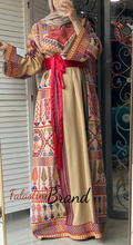 Trendy Beige Majdalawi Fabric Thob with Colorful Embroidery