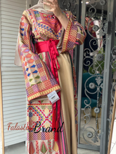 Trendy Beige Majdalawi Fabric Thob with Colorful Embroidery