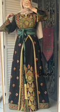 Lavish Black and Green Thob Dress with Detachable Back Skirt and Head Scarf