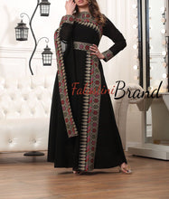 Elegant Black and Golden Shoulder Details Embroidered Dress