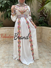 White Satin Flowy Thob Dress With Colorful Gorgeous Embroidery