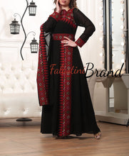 Elegant Black and Red Shoulder Details Embroidered Dress