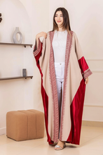 Elegant Beige With Red Bisht with Palestinian Embroidery and Satin Details - Front View