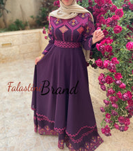 Elegant Purple Palestinian Embroidered Cloche Layered Dress